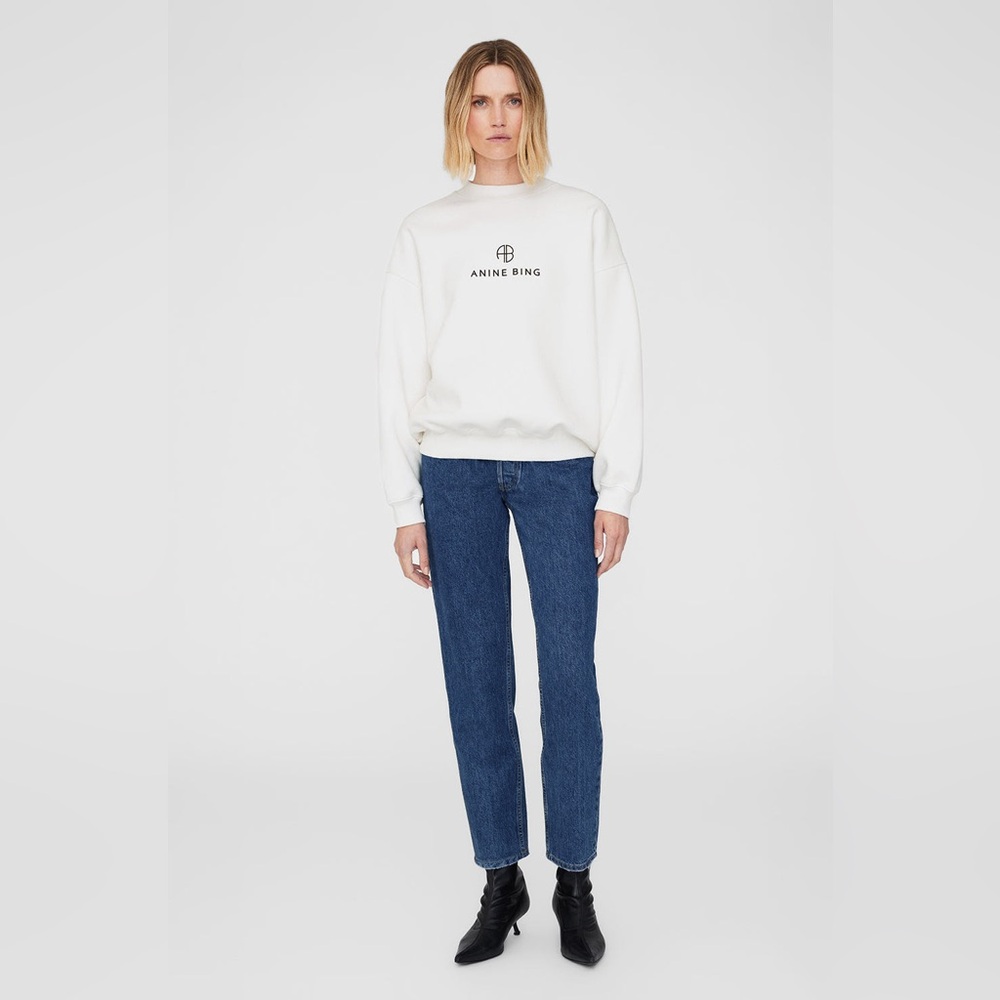 ANINE Bing Jaci Sweatshirt Monogram Ivory Size M NEW